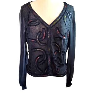 Lecoanet Hemant Paris 100% Silk Black Swirl Embroidered Crop Evening Jacket 44 M